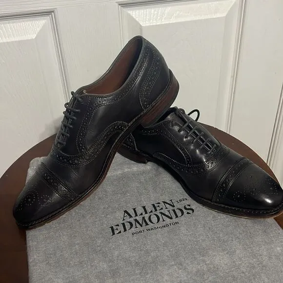 🔥🔥 ALLEN EDMONDS &quot;Strand&quot; Cap-Toe Oxford Dress Shoes Size 9.5 B - Carbon Gray