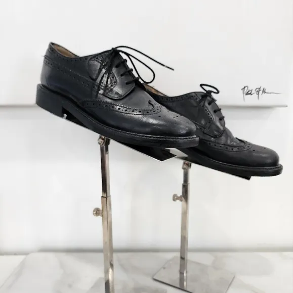 [ CREWCUTS] boys size 2, black leather wing tip style lace up dress  shoe