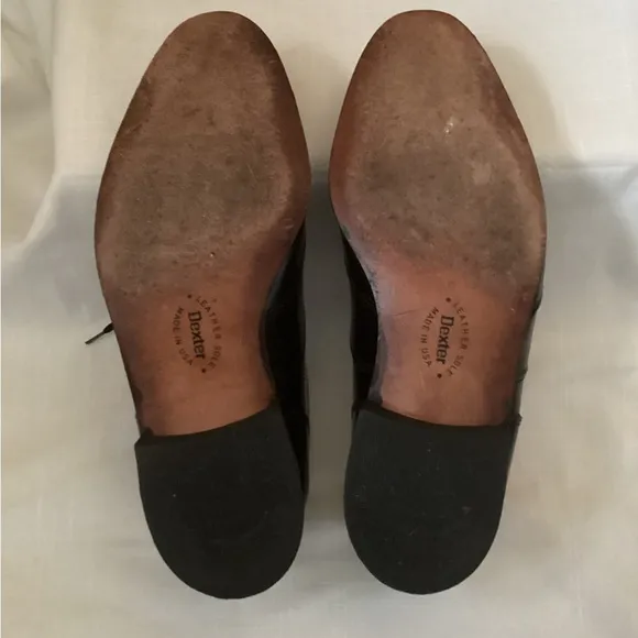 ♦️ DEXTER dress shoes Sz 8.5 WIDE black Oxford EUC made in USA