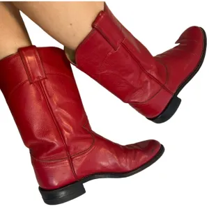 💋 Justin red leather riding casual party mid calf boots size 7