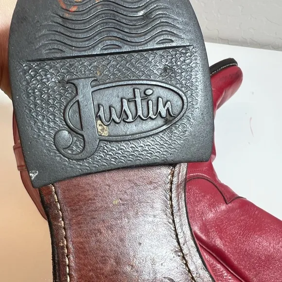 💋 Justin red leather riding casual party mid calf boots size 7