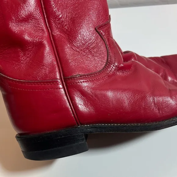 💋 Justin red leather riding casual party mid calf boots size 7