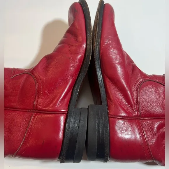 💋 Justin red leather riding casual party mid calf boots size 7