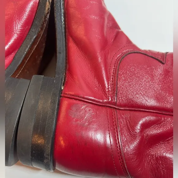 💋 Justin red leather riding casual party mid calf boots size 7