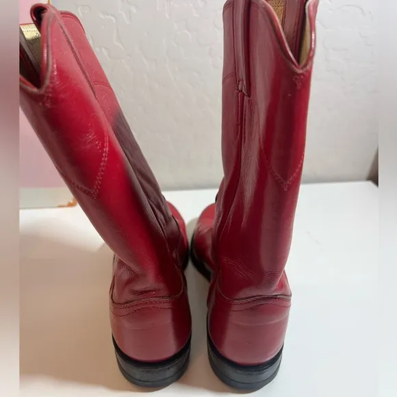 💋 Justin red leather riding casual party mid calf boots size 7