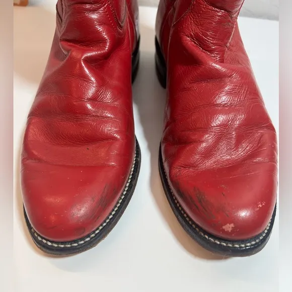 💋 Justin red leather riding casual party mid calf boots size 7