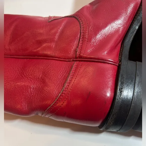 💋 Justin red leather riding casual party mid calf boots size 7