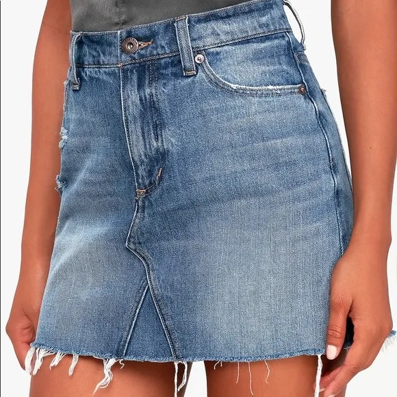 | pistola • ryder medium wash high-waisted denim mini skirt • size 26 |