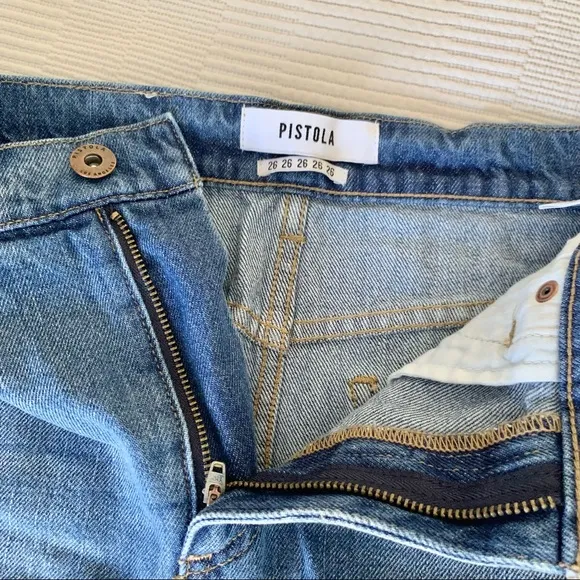 | pistola • ryder medium wash high-waisted denim mini skirt • size 26 |
