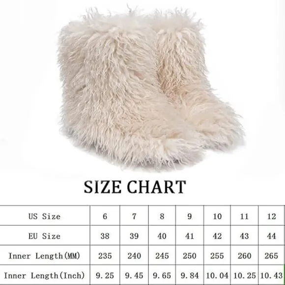 ✨ Valpeak Furry Boots Women Black Faux Fur Mongolian Winter Fluffy Fuzzy Boots
