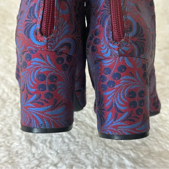 1901 Chunky Floral Brocade Patterned Ankle Boots - Red and Blue 7.5