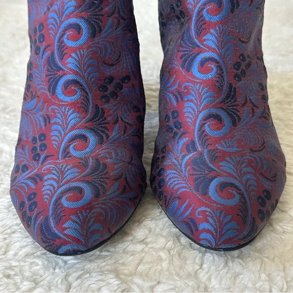 1901 Chunky Floral Brocade Patterned Ankle Boots - Red and Blue 7.5