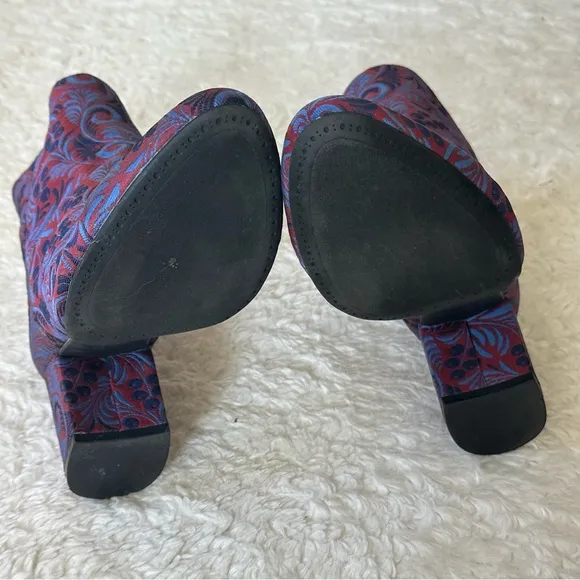1901 Chunky Floral Brocade Patterned Ankle Boots - Red and Blue 7.5