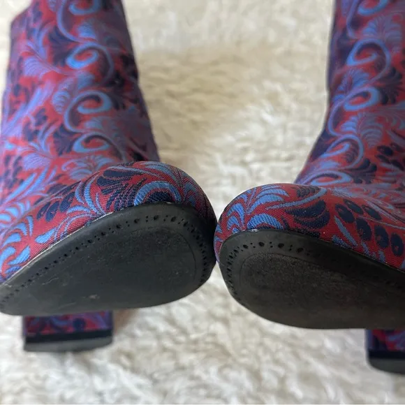 1901 Chunky Floral Brocade Patterned Ankle Boots - Red and Blue 7.5