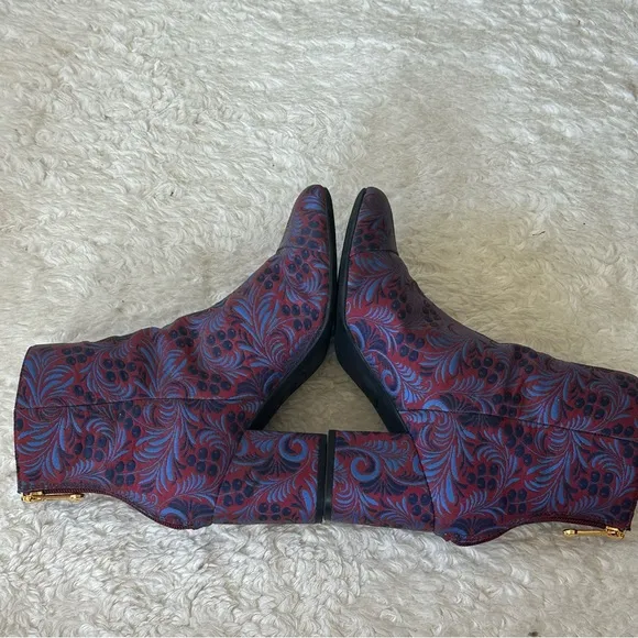 1901 Chunky Floral Brocade Patterned Ankle Boots - Red and Blue 7.5