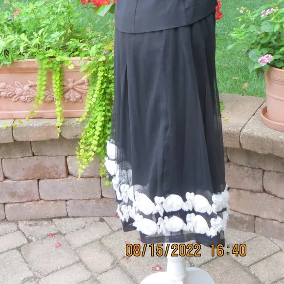 3-PC DONCASTER SIZE 2-  BLACK CAMI, CAPE AND SKIRT WITH HAND-APPLIED ROSETTES