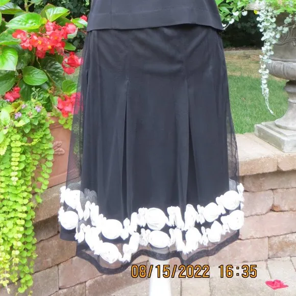 3-PC DONCASTER SIZE 2-  BLACK CAMI, CAPE AND SKIRT WITH HAND-APPLIED ROSETTES