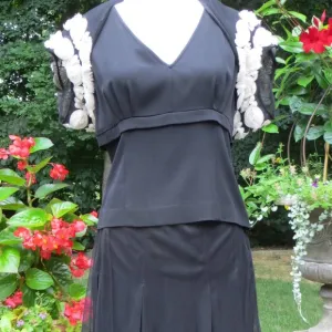 3-PC DONCASTER SIZE 2-  BLACK CAMI, CAPE AND SKIRT WITH HAND-APPLIED ROSETTES