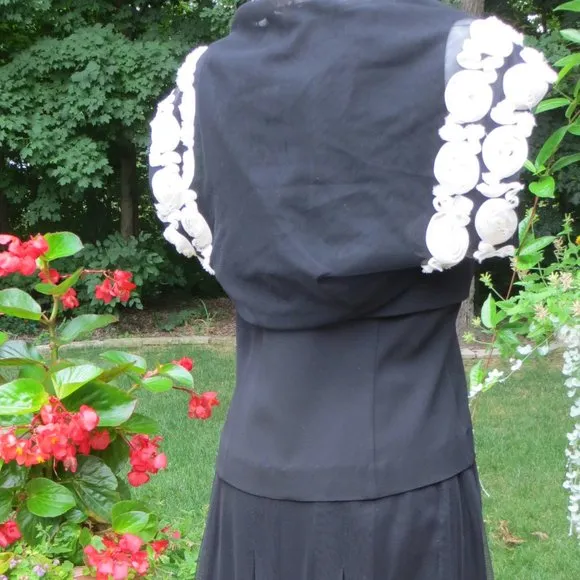 3-PC DONCASTER SIZE 2-  BLACK CAMI, CAPE AND SKIRT WITH HAND-APPLIED ROSETTES