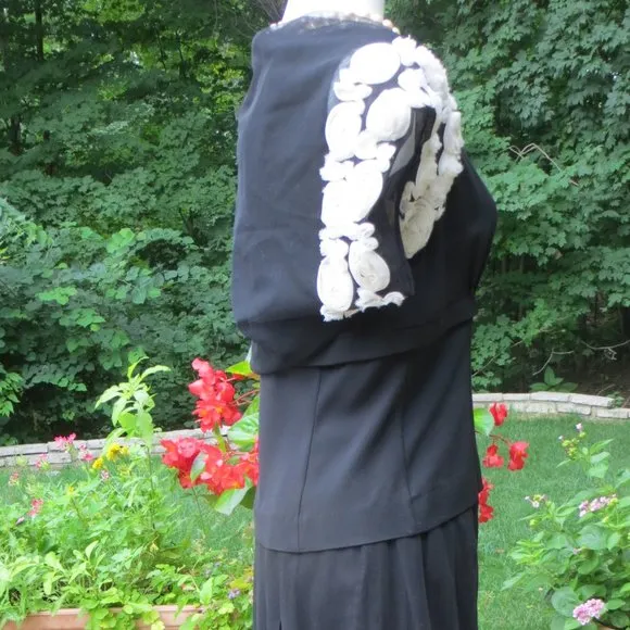 3-PC DONCASTER SIZE 2-  BLACK CAMI, CAPE AND SKIRT WITH HAND-APPLIED ROSETTES