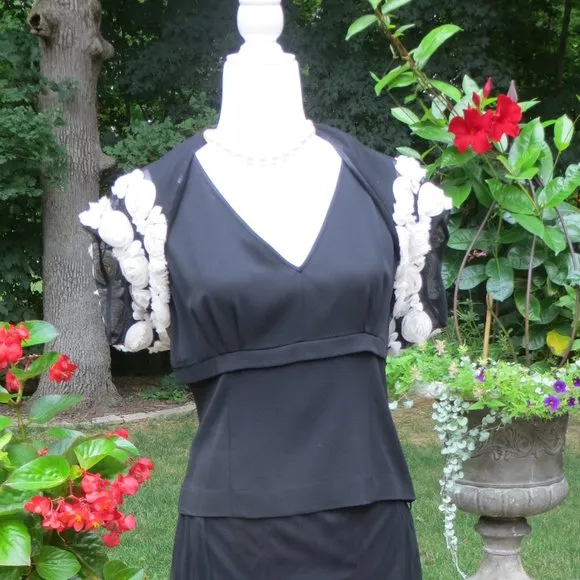 3-PC DONCASTER SIZE 2-  BLACK CAMI, CAPE AND SKIRT WITH HAND-APPLIED ROSETTES