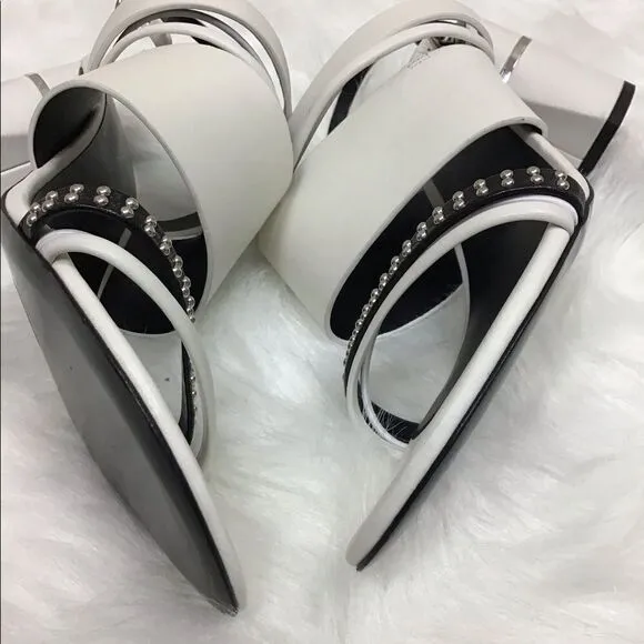 3.1 Philip Lim White Sandal Leather 70mm Drum Heel Multi Strap Sandal Size 40