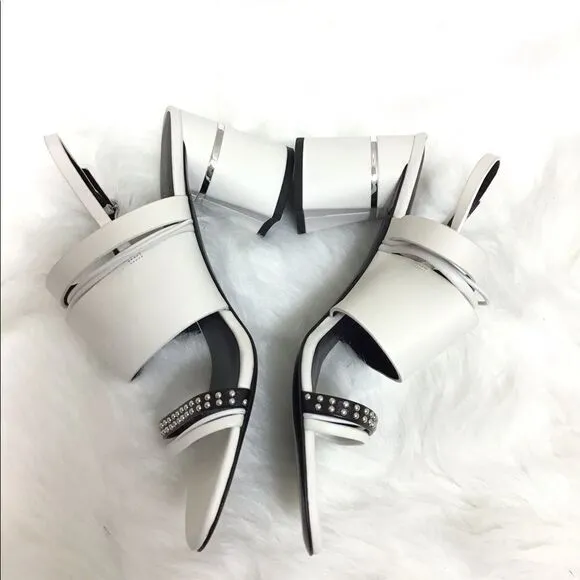 3.1 Philip Lim White Sandal Leather 70mm Drum Heel Multi Strap Sandal Size 40
