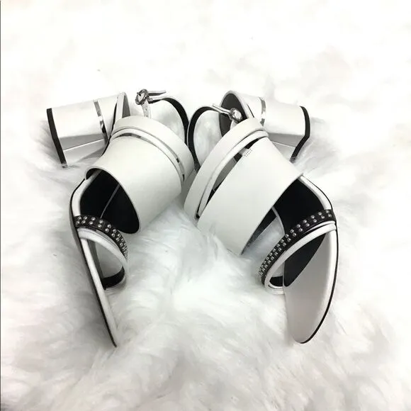 3.1 Philip Lim White Sandal Leather 70mm Drum Heel Multi Strap Sandal Size 40