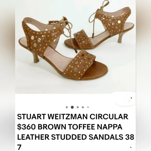 $360 Stuart Weitzman Luxury Circular Stud Nappa Leather Kitten Heel Shoes 7