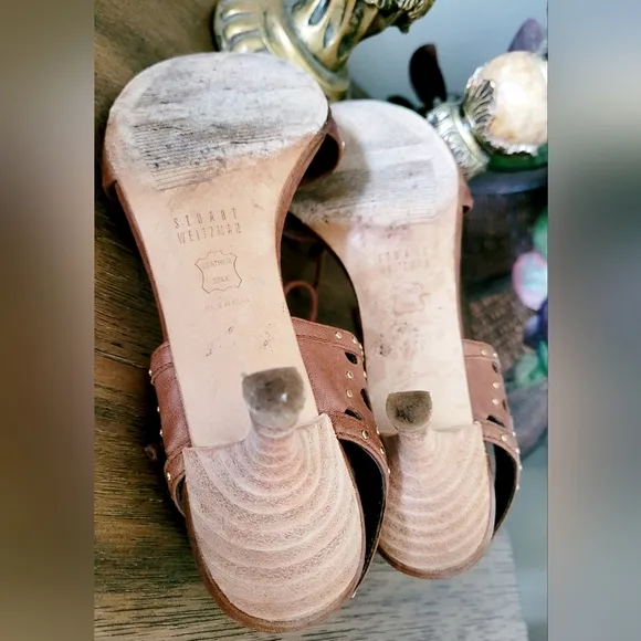 $360 Stuart Weitzman Luxury Circular Stud Nappa Leather Kitten Heel Shoes 7