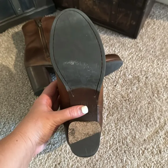 $379 Frye Addie Cognac Brown Genuine Leather Double Zip Fall Winter Ankle Bootie