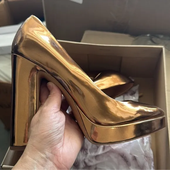 43. Jessica Simpson Glynis High Heel Pumps Bronze Liquid Metallic Elegant Bronze