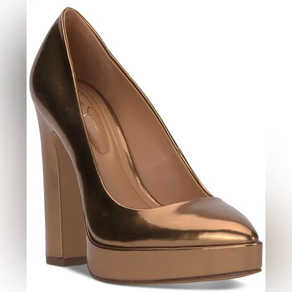 43. Jessica Simpson Glynis High Heel Pumps Bronze Liquid Metallic Elegant Bronze