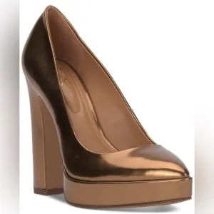 43. Jessica Simpson Glynis High Heel Pumps Bronze Liquid Metallic Elegant Bronze
