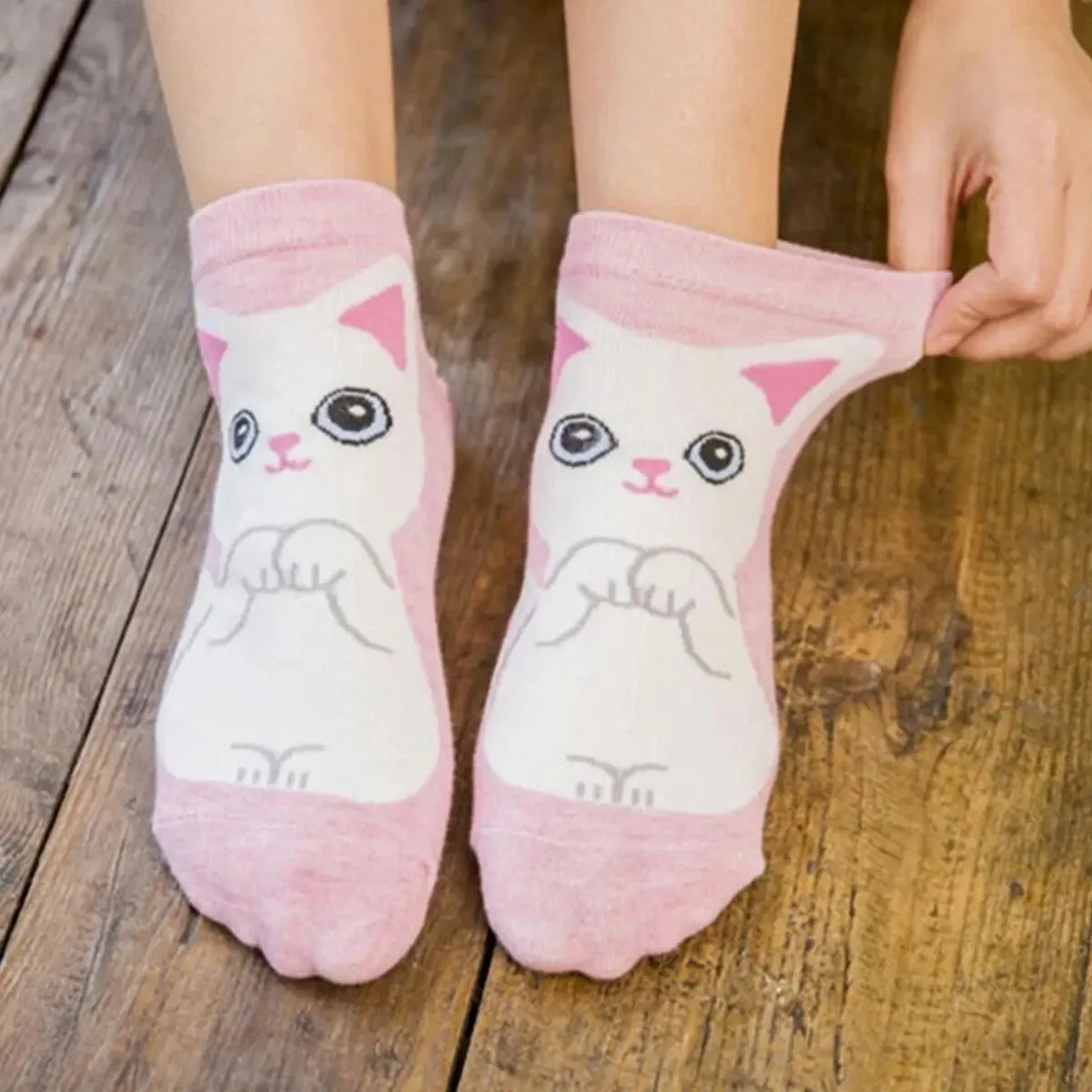 5 Pairs Set Women's Cute Cat Cartoon Ankle Socks