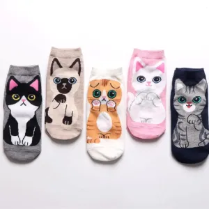 5 Pairs Set Women's Cute Cat Cartoon Ankle Socks