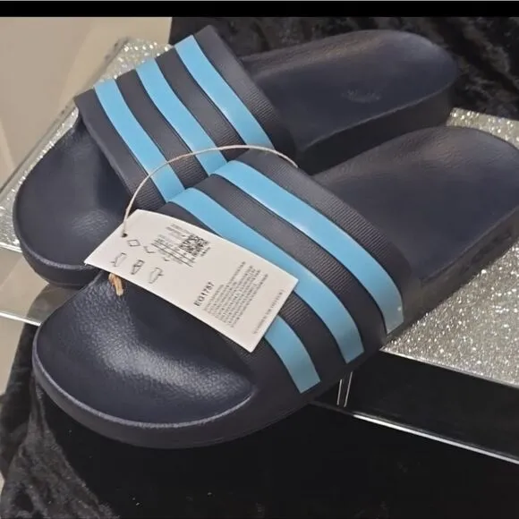 Adidas Adilette Slide Sandals- Legend Ink Bright Cyan
