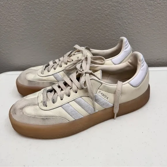 Adidas Mens Size 10.5 Wonder White Sambae Athletic Sneakers Shoes
