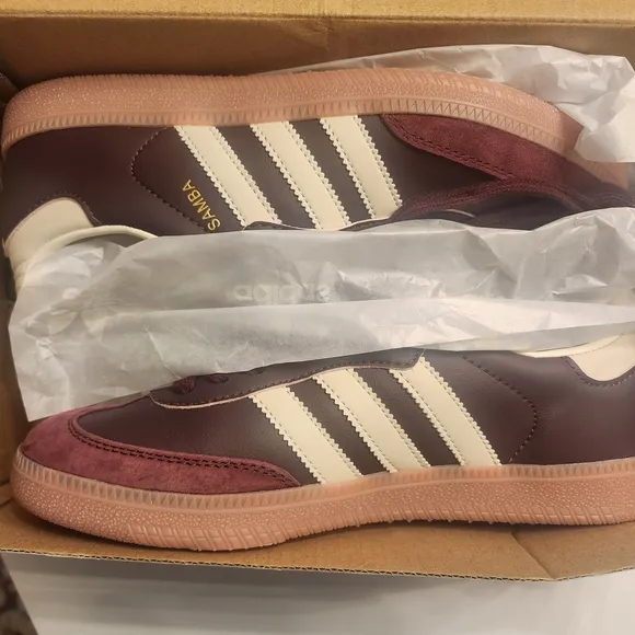 Adidas Samba OG Maroon, Cream White and Gold Mettalic Women Sneakers