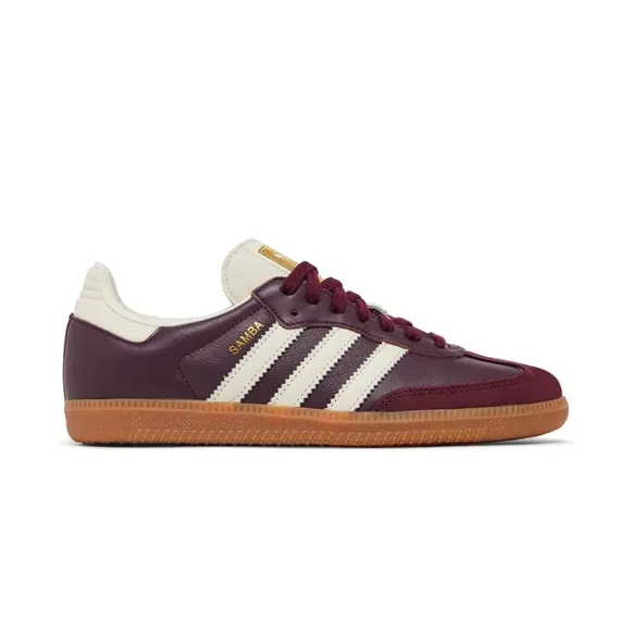 Adidas Samba OG Maroon, Cream White and Gold Mettalic Women Sneakers