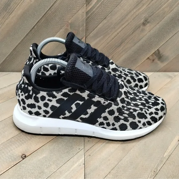 Adidas Swift Run Leopard Print Athletic Sneakers Womens Size 9 Black White Shoes