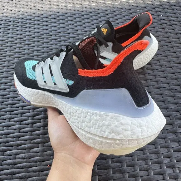 Adidas UltraBoost 21 Black Pulse Aqua Men's Athletic Shoes S23867 Size 8