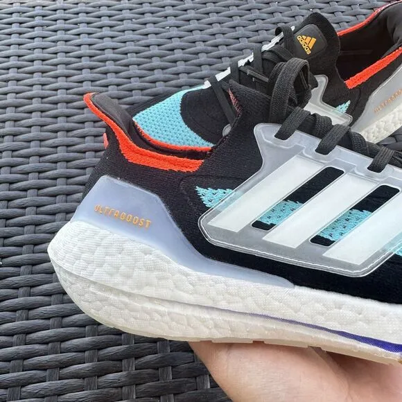 Adidas UltraBoost 21 Black Pulse Aqua Men's Athletic Shoes S23867 Size 8