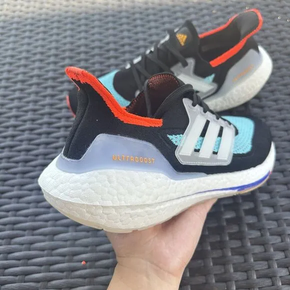 Adidas UltraBoost 21 Black Pulse Aqua Men's Athletic Shoes S23867 Size 8