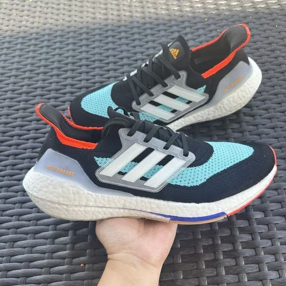 Adidas UltraBoost 21 Black Pulse Aqua Men's Athletic Shoes S23867 Size 8