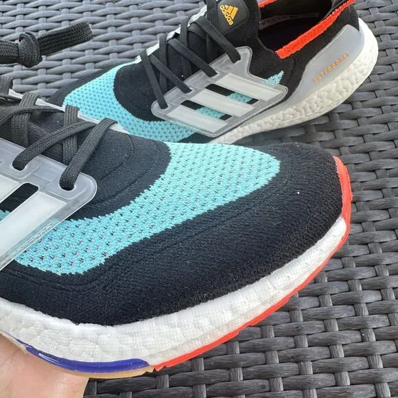 Adidas UltraBoost 21 Black Pulse Aqua Men's Athletic Shoes S23867 Size 8