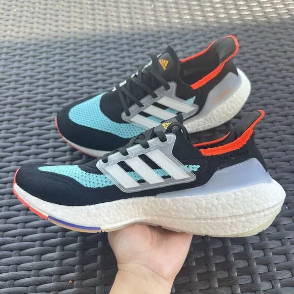 Adidas UltraBoost 21 Black Pulse Aqua Men's Athletic Shoes S23867 Size 8