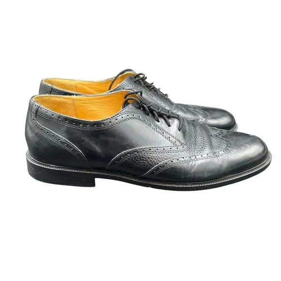 Adolfo Lace Up Oxford Dress Shoes Men's‎ 9 M Black Leather Brogue Wingtip