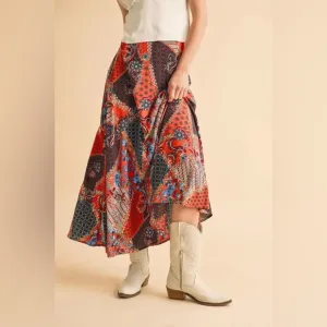 Aemi   Co Printed Paisley Cowgirl Western Maxi Skirt
