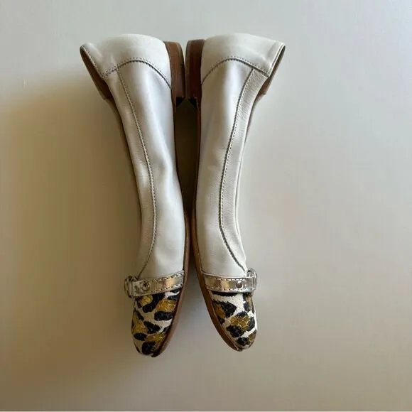 AGL ATTILIO GIUSTI LEOMBRUNI Ivory Leopard Print Cap Toe Ballet Flats Shoes
